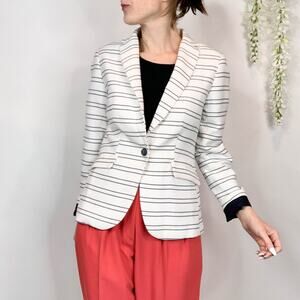NWT KENAR nautical white blazer navy stripes anchor buttons preppy 2647